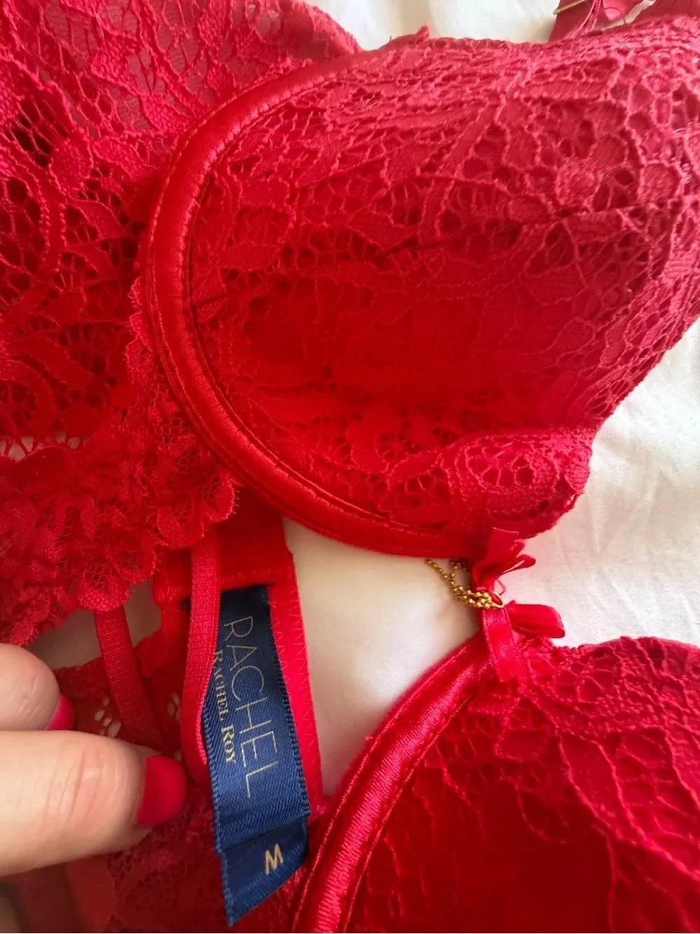 Daisy Fuentes Red Lace Bodysuit and Red Chemise Set
